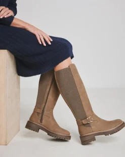 Apollo Knee High Elasticated Boots With Buckle Extra Wide EEE Fit Curvy Calf