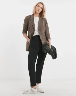 Black Herringbone Tapered Pull On Trouser