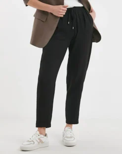 Black Herringbone Tapered Pull On Trouser