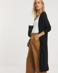 Black Longline Jersey Pocket Cardigan