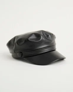 Black PU Baker Boy Hat