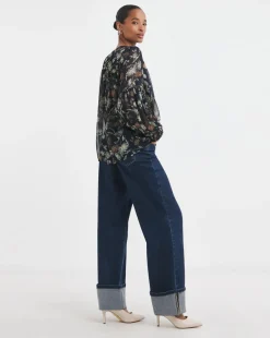 Blouson Sleeve Collarless Georgette Blouse