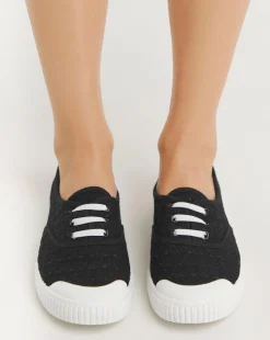 Burney Broderie Lace Up Plimsole Trainers Standard D Fit