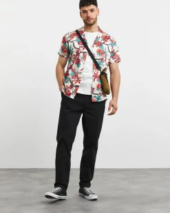 Coral Floral Print Cuban Collar Shirt