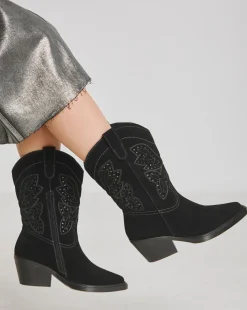 Daytona Punch Detail Suede Western Calf Boots Extra Wide EEE Fit Standard Calf