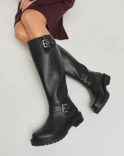 Eden Buckle Detail Knee High Boots Extra Wide EEE Fit Curvy Calf