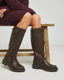 Eden Buckle Detail Knee High Boots Extra Wide EEE Fit Super Curvy Calf