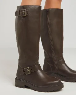 Eden Buckle Detail Knee High Boots Extra Wide EEE Fit Super Curvy Calf