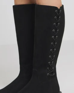Farley Side Lace Up Flat Knee High Boots Wide E Fit Super Curvy Calf