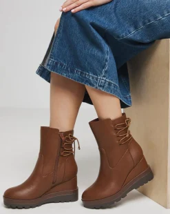 Frankie Lace Back Detail Wedged Ankle Boots Wide E Fit