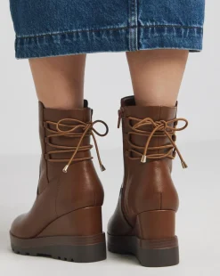 Frankie Lace Back Detail Wedged Ankle Boots Wide E Fit