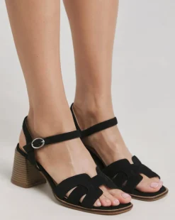 Greta Woven Detail Block Heel Sandals Wide E Fit