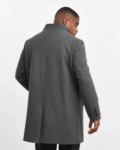 Grey Faux Wool Funnel Coat