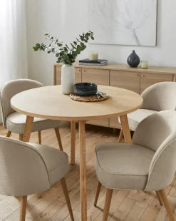 Oslo Round Dining Table with 4 Emilie Fabric Chairs