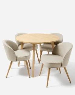 Oslo Round Dining Table with 4 Emilie Fabric Chairs