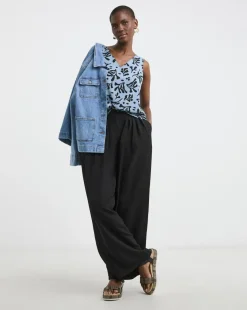 Printed V Neck Woven Vest