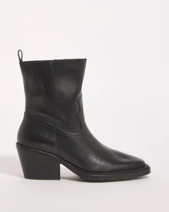 Rayla Leather Stretch Western Cowboy Ankle Boots Wide E Fit