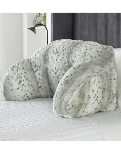 Snow Leopard Print Faux Fur Cuddle Cushion - Grey